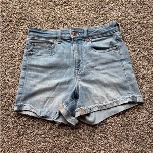 American Eagle Outfitters Light Wash High-Rise Frayed Hem Denim Shorts